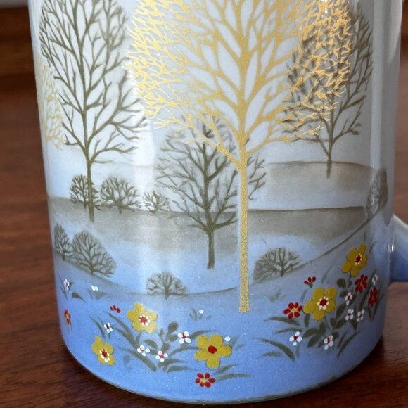 Otagiri Mug Metallic Gold Trees & Flowers in Field Hills Blue Vintage Cup Japan - Picture 5 of 9